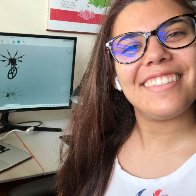EPP/MSI scholar Adriana Muñoz refers to her 2020 summer internship as an exciting roller coaster that she completed from the comfort of a corner in her room. Here, she shows a diagram of a drone that she developed a lightweight winch for during her internship.	